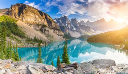Moraine Lake during summer in Banff National Park panorma, Canadian Rockies, Alberta, Canada : Stock Photo or Stock Video Download rcfotostock photos, images and assets rcfotostock | RC Photo Stock.: