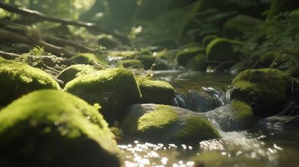 Mossy rocks in a forest stream with sunlight filtering through
 : Stock Photo or Stock Video Download rcfotostock photos, images and assets rcfotostock | RC Photo Stock.: