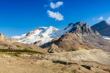 Mount Andromeda, Mount Athabasca and on the right the Athabasca Glacier in the Columbia Icefields in Jasper national Park, Alberta, Canada at the end of May : Stock Photo or Stock Video Download rcfotostock photos, images and assets rcfotostock | RC Photo Stock.:
