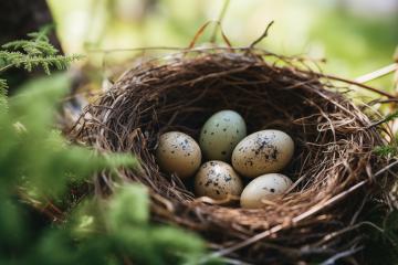 Nest with speckled eggs amidst green foliage
 : Stock Photo or Stock Video Download rcfotostock photos, images and assets rcfotostock | RC Photo Stock.: