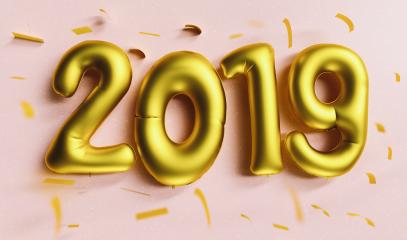 New year 2019 celebration. Gold numeral 2019 and confetti on pink luxery background. New Year's Eve, concept image - 3d rendering - Illustration - Stock Photo or Stock Video of rcfotostock | RC Photo Stock