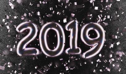 New year 2019 celebration. Silver Purple metallic numeral 2019 and confetti on black luxery background. New Year's Eve, concept image - 3d rendering - Illustration- Stock Photo or Stock Video of rcfotostock | RC Photo Stock