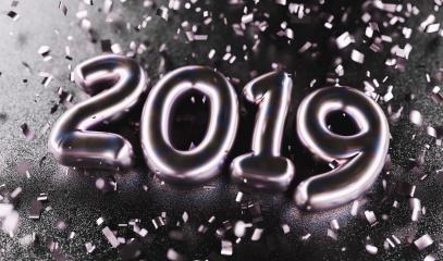 New year 2019 celebration. Silver Purple metallic numeral 2019 and confetti on black background. New Year's Eve, concept image - 3d rendering - Illustration - Stock Photo or Stock Video of rcfotostock | RC Photo Stock