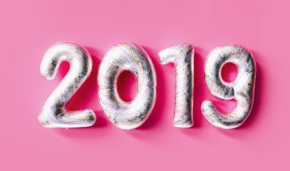 New year 2019 celebration. white colored numeral 2019 and confetti on pink background. New Year's Eve, concept image - 3d rendering - Illustration - Stock Photo or Stock Video of rcfotostock | RC Photo Stock