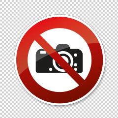 No cameras allowed. No taking pictures, no photographs, prohibition sign, on checked transparent background. Vector illustration. Eps 10 vector file.- Stock Photo or Stock Video of rcfotostock | RC Photo Stock
