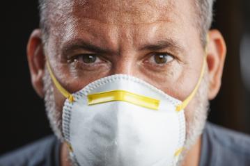 Old man wearing an anti virus protection mask to prevent others from corona COVID-19 and SARS cov 2 infection : Stock Photo or Stock Video Download rcfotostock photos, images and assets rcfotostock | RC-Photo-Stock.: