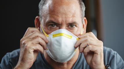Old man wearing an anti virus protection mask to prevent others from corona COVID-19 and SARS cov 2 infection- Stock Photo or Stock Video of rcfotostock | RC Photo Stock