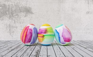 Painted easter eggs for Easter in front of grunge background wall, including copy space- Stock Photo or Stock Video of rcfotostock | RC Photo Stock