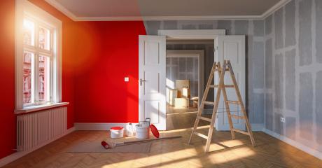 Painting wall red in room before and after restoration or refurbishment- Stock Photo or Stock Video of rcfotostock | RC Photo Stock