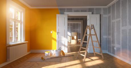 Painting wall yellow in room before and after restoration or refurbishment- Stock Photo or Stock Video of rcfotostock | RC-Photo-Stock