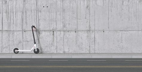 Panoramic view of Electric scooter on wall for mobility in the city : Stock Photo or Stock Video Download rcfotostock photos, images and assets rcfotostock | RC Photo Stock.: