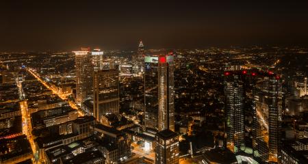 Panoramic view of the Financial district skyline in Frankfurt at night- Stock Photo or Stock Video of rcfotostock | RC-Photo-Stock