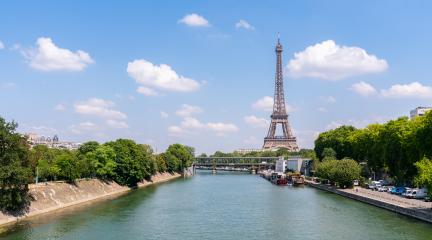Paris Eiffel Tower and river Seine at summer in Paris, France. Eiffel Tower is one of the most iconic landmarks of Paris.- Stock Photo or Stock Video of rcfotostock | RC-Photo-Stock