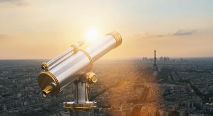 paris skyline at sunset with Telescope view- Stock Photo or Stock Video of rcfotostock | RC-Photo-Stock