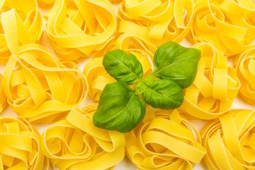 Pasta nests with basil background - Stock Photo or Stock Video of rcfotostock | RC Photo Stock