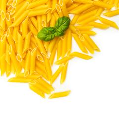 penne pasta noodles with basil leaf- Stock Photo or Stock Video of rcfotostock | RC Photo Stock