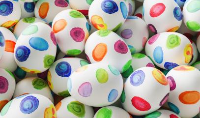 Pile of colorful watercolor easter eggs painted for easter - Stock Photo or Stock Video of rcfotostock | RC-Photo-Stock