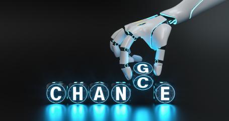 robot or cyborg hand with black  technology cubes and text Change to Chance- Stock Photo or Stock Video of rcfotostock | RC-Photo-Stock
