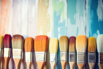Row of colorful paintbrushes against painted background
 : Stock Photo or Stock Video Download rcfotostock photos, images and assets rcfotostock | RC Photo Stock.: