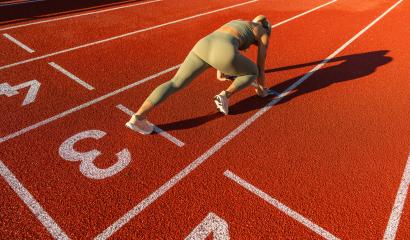 Runner in starting position on a red track, sunlight casting shadow, athletic gear, fitness : Stock Photo or Stock Video Download rcfotostock photos, images and assets rcfotostock | RC Photo Stock.: