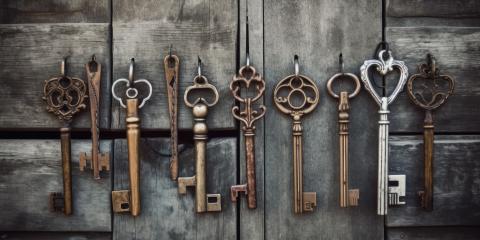 Rusty Metal old keys Hanging on Weathered Wooden Surface, generative AI- Stock Photo or Stock Video of rcfotostock | RC Photo Stock
