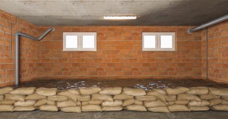Sandbag dike as protection against flooding in the flooded basement- Stock Photo or Stock Video of rcfotostock | RC-Photo-Stock