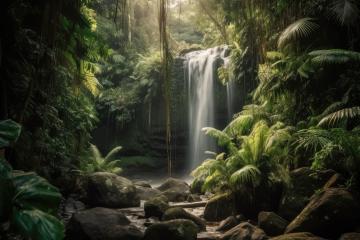 Serene waterfall surrounded by rich, verdant tropical foliag- Stock Photo or Stock Video of rcfotostock | RC Photo Stock