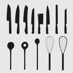 Set of kitchen Knives and whisk icons on checked transparent background. Vector illustration. Eps 10 vector file. : Stock Photo or Stock Video Download rcfotostock photos, images and assets rcfotostock | RC-Photo-Stock.: