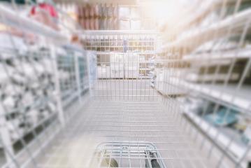 Shopping cart view in Supermarket aisle with product shelves abstract blur defocused background- Stock Photo or Stock Video of rcfotostock | RC-Photo-Stock