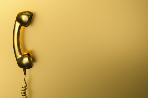 Shot of a golden landline telephone receiver with copy space for individual text- Stock Photo or Stock Video of rcfotostock | RC-Photo-Stock