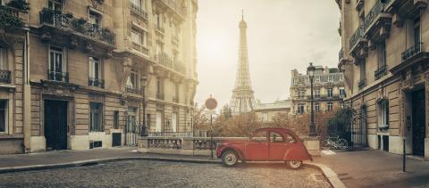 small street in paris with view on the eifel tower - panroama- Stock Photo or Stock Video of rcfotostock | RC-Photo-Stock