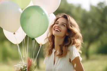 Smiling woman with balloons in a sunny green park
 : Stock Photo or Stock Video Download rcfotostock photos, images and assets rcfotostock | RC Photo Stock.: