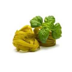 spinach noodle nests with basil on white- Stock Photo or Stock Video of rcfotostock | RC-Photo-Stock