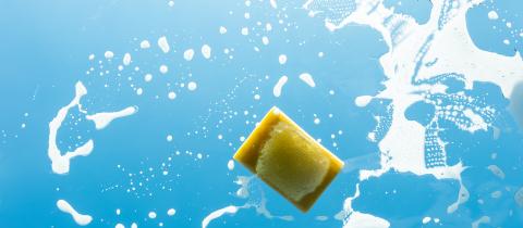 sponge with soap on a glass window- Stock Photo or Stock Video of rcfotostock | RC-Photo-Stock