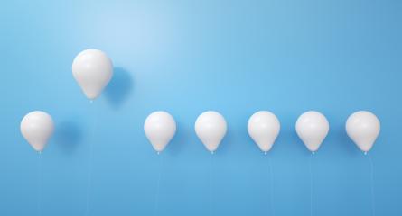 Stand out from the crowd concept with white balloons and a red balloon - 3d rendering : Stock Photo or Stock Video Download rcfotostock photos, images and assets rcfotostock | RC Photo Stock.: