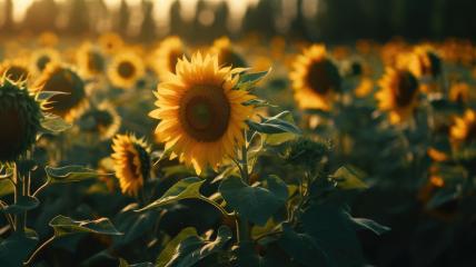 Sunflower field bathed in golden sunlight at sunset- Stock Photo or Stock Video of rcfotostock | RC Photo Stock
