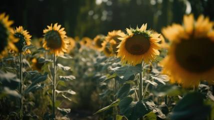 Sunflowers in a field with focused and blurred foreground.- Stock Photo or Stock Video of rcfotostock | RC Photo Stock
