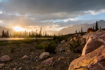 Sunset at the Rocky Mountains Road to jasper in canada- Stock Photo or Stock Video of rcfotostock | RC-Photo-Stock