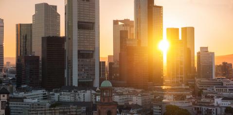 Sunset over Frankfurt skyline at summer- Stock Photo or Stock Video of rcfotostock | RC-Photo-Stock
