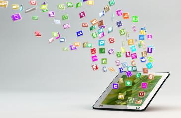 Tablet PC with cloud of application icons- Stock Photo or Stock Video of rcfotostock | RC-Photo-Stock
