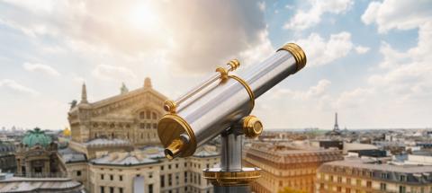 Telescope with view to the Eiffel Tower in Paris- Stock Photo or Stock Video of rcfotostock | RC-Photo-Stock