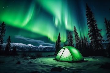Tent glowing under the aurora borealis in snowy landscape
 : Stock Photo or Stock Video Download rcfotostock photos, images and assets rcfotostock | RC Photo Stock.: