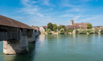 The Rhine river with the historic wood bridge and Fridolins minster in Bad Saeckingen at summer, Black Forest, Baden-Wurttemberg, Germany, Europe- Stock Photo or Stock Video of rcfotostock | RC-Photo-Stock