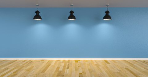 Three ceiling lamps in front of blue wall as canvas mock up design, copyspace for your individual text.- Stock Photo or Stock Video of rcfotostock | RC-Photo-Stock
