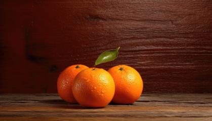 Three fresh oranges with a leaf on a wooden background- Stock Photo or Stock Video of rcfotostock | RC Photo Stock