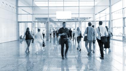 Tradeshow Visitors in a modern hall motion blurred- Stock Photo or Stock Video of rcfotostock | RC-Photo-Stock