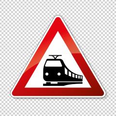 traffic sign no passing. German traffic sign warning about likeliness of traffic queues on checked transparent background. Vector illustration. Eps 10 vector file.- Stock Photo or Stock Video of rcfotostock | RC Photo Stock