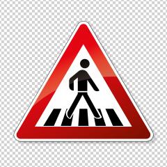 traffic sign pedestrian crossing. German sign warning about a pedestrian crossing in German Zebrastreifen on checked transparent background. Vector illustration. Eps 10 vector file. - Stock Photo or Stock Video of rcfotostock | RC Photo Stock