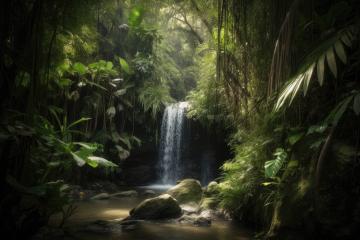 Tranquil waterfall surrounded by lush tropical greenery.- Stock Photo or Stock Video of rcfotostock | RC Photo Stock
