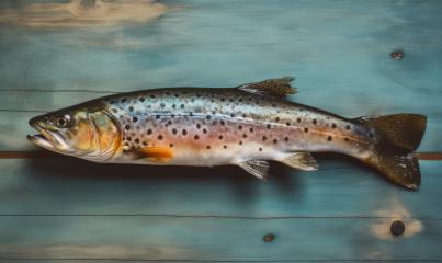 Trout fish displayed on distressed blue wooden planks : Stock Photo or Stock Video Download rcfotostock photos, images and assets rcfotostock | RC Photo Stock.: